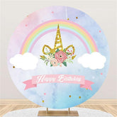 Lofaris Rainbow Floral Unicorn Circle Happy Birthday Backdrop